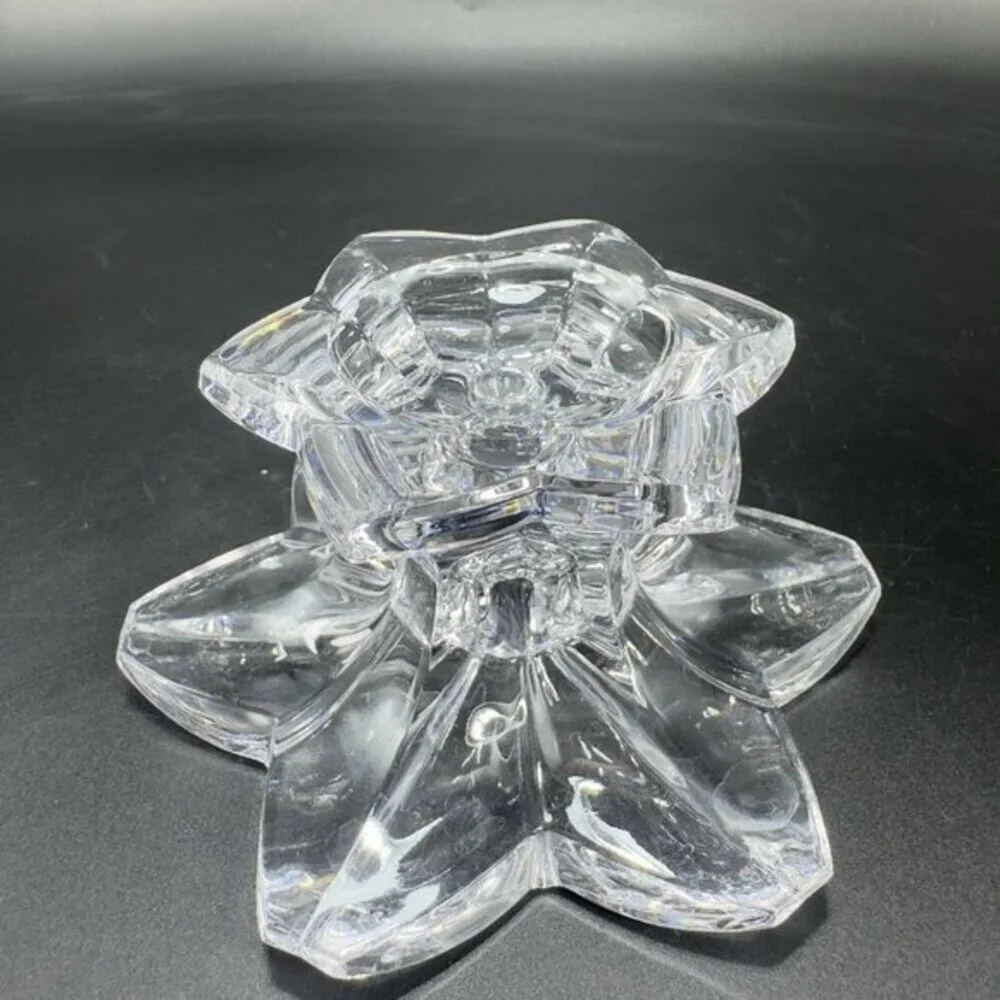 MIKASA Clear Crystal Glass Candle Stick Holder Set 2 Flower Shaped Candle Holder